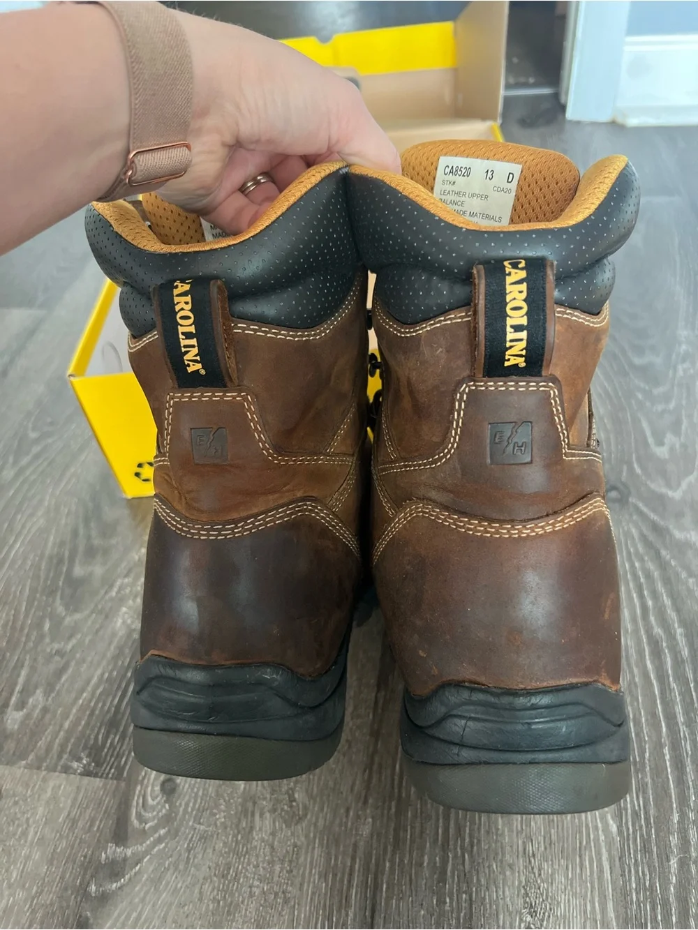 Men's Brown Leather Steel Toe Work Boots - Durable Safety Footwear size 13